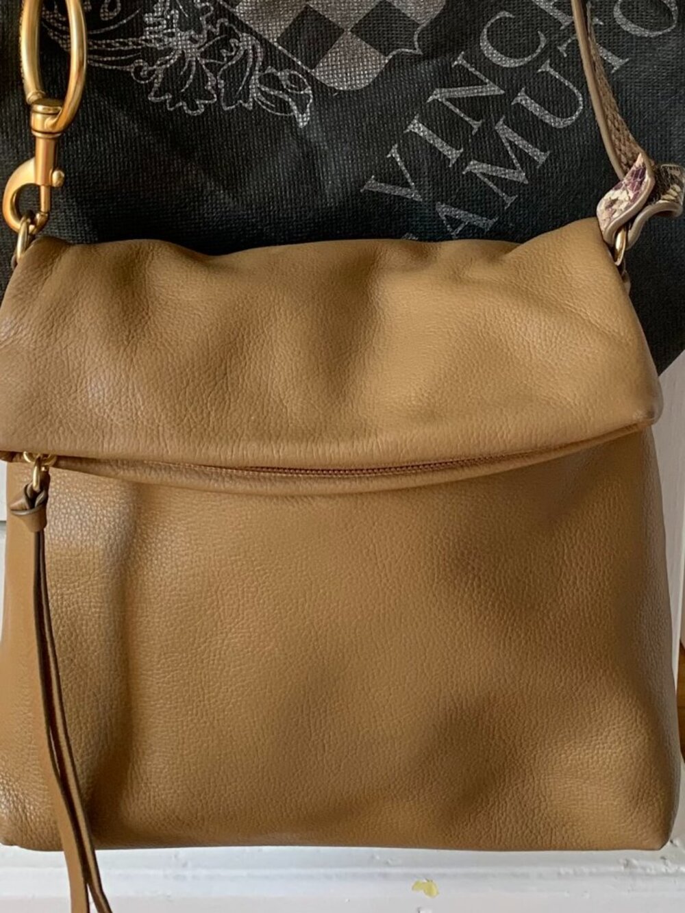 Vince Camuto leather cross body purse with snakeskin strap